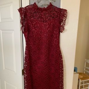 Lace burgundy elegant midi dress